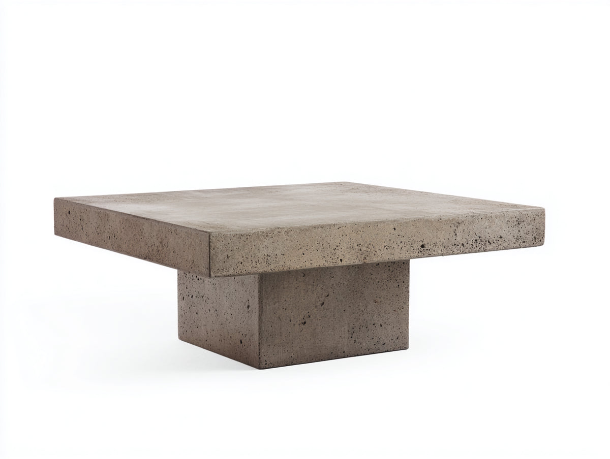 Couchtisch aus Beton 100×100×40 cm – Taupegrau – massive Quadratplatte auf Blockfuß für Wohnzimmer