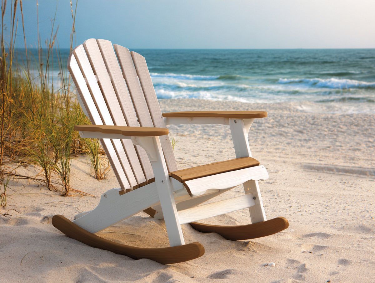 Lounge-Sessel aus Kunststoff 84×92×103 cm - Weiß/Holzbraun - Adirondack-Schaukelstuhl für die Terrasse