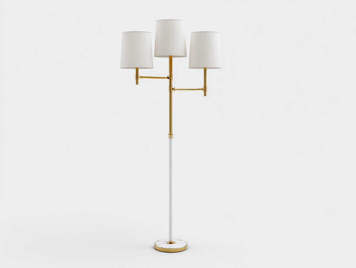 Schreibtischlampe im Stehformat aus Metall 72×40×165 cm – Weiß/Gold – drei Stoffschirme für Schlafzimmer