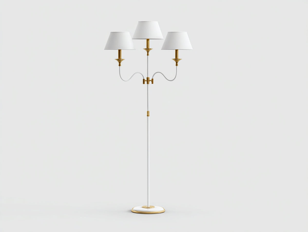 Schreibtischlampe 166×74×45 cm - Weiß/Gold - dreiflammige Stehleuchte mit klassischen Schirmen