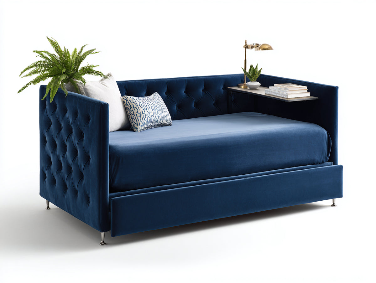 Sofa-Tagesbett 205×96×86 cm - Dunkelblau - Samtoptik mit Knopfheftung und Ausziehbett
