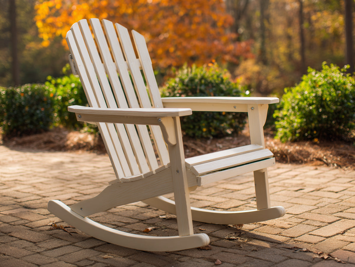 Lounge-Sessel als Schaukelstuhl aus Kunststoff 76×95×101 cm – Cremeweiß – Adirondack-Form mit Kufen für Terrasse