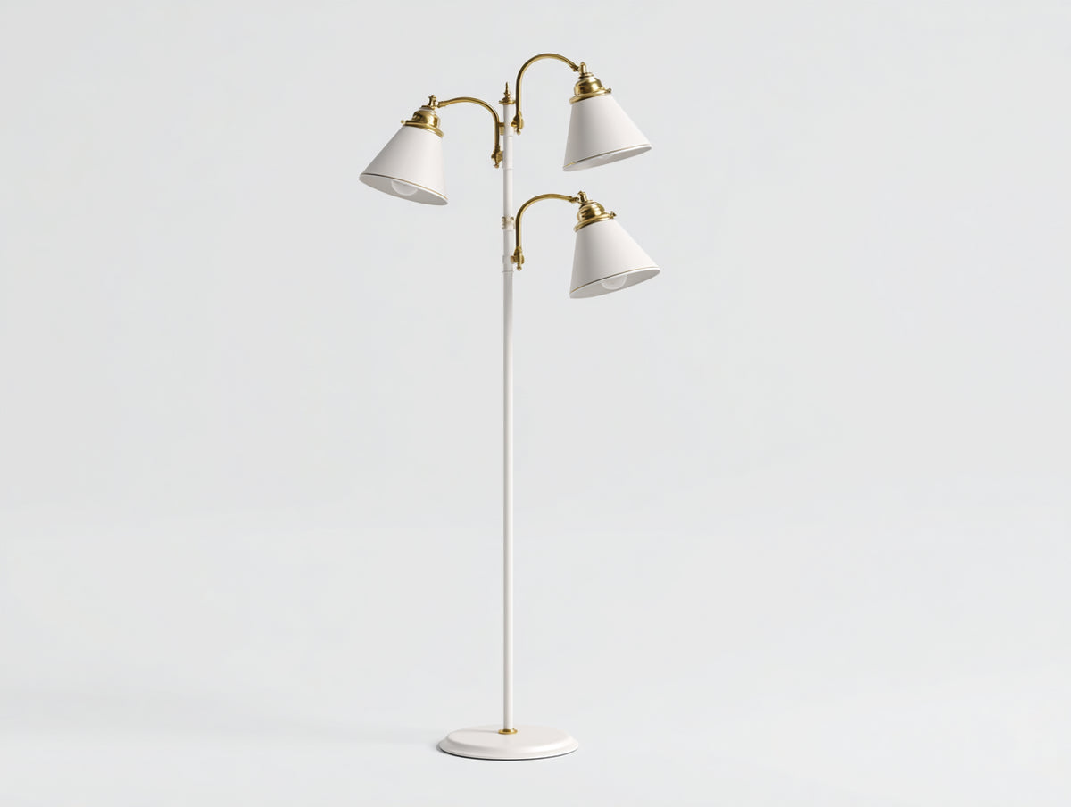Schreibtischlampe 170×68×170 cm - Weiß/Gold - dreiflammige Stehleuchtenform