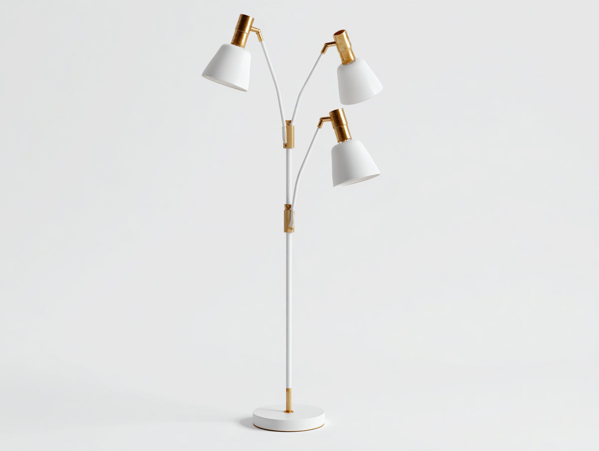 Schreibtischlampe im Stehformat aus Metall 70×38×158 cm – Weiß/Gold – drei gerichtete Schirme für Schlafzimmer