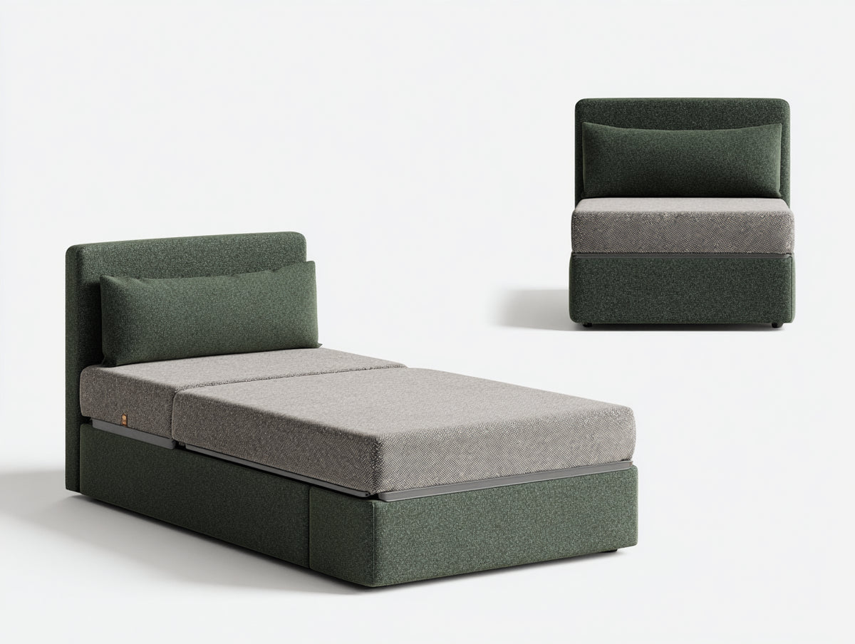 Sofa aus Webstoff 92×88×92 cm – Dunkelgrün und Grau – ausziehbares Einzelbett für Wohnzimmer