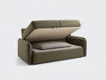Sofa aus olivgrünem Stoff und hellem Holz 205×95×85 cm - Klappbasis mit Stauraum für Wohnzimmer