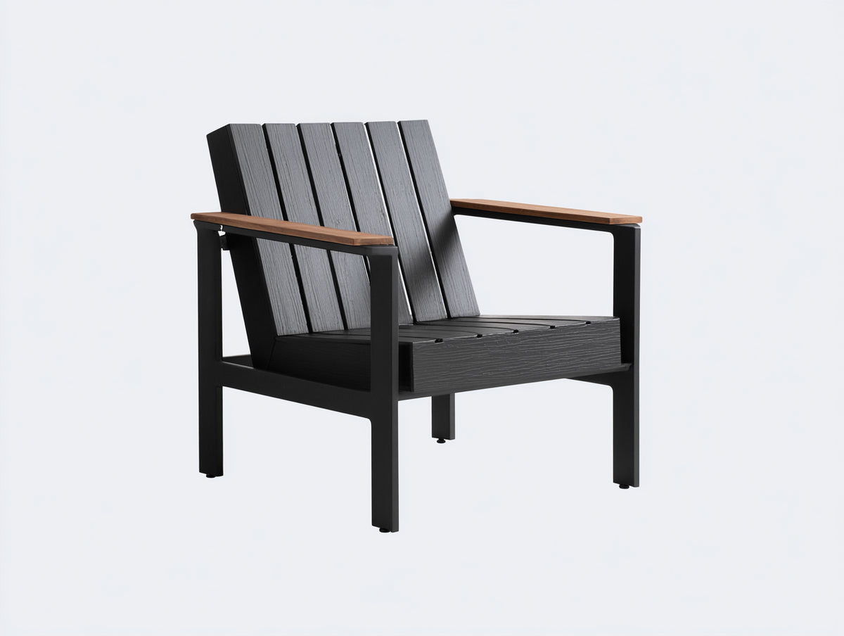 Lounge-Sessel aus Metall und Kunststoff 72×78×86 cm - Schwarz/Holzbraun - geradliniger Terrassenstuhl