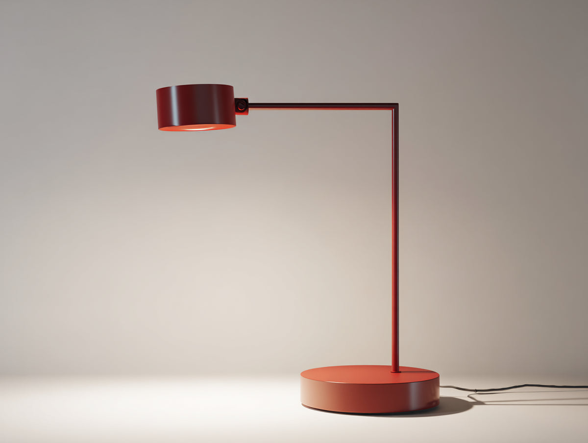 Schreibtischlampe aus Metall 48×30×58 cm – Dunkelrot – rechtwinkliger Arm mit Zylinderschirm