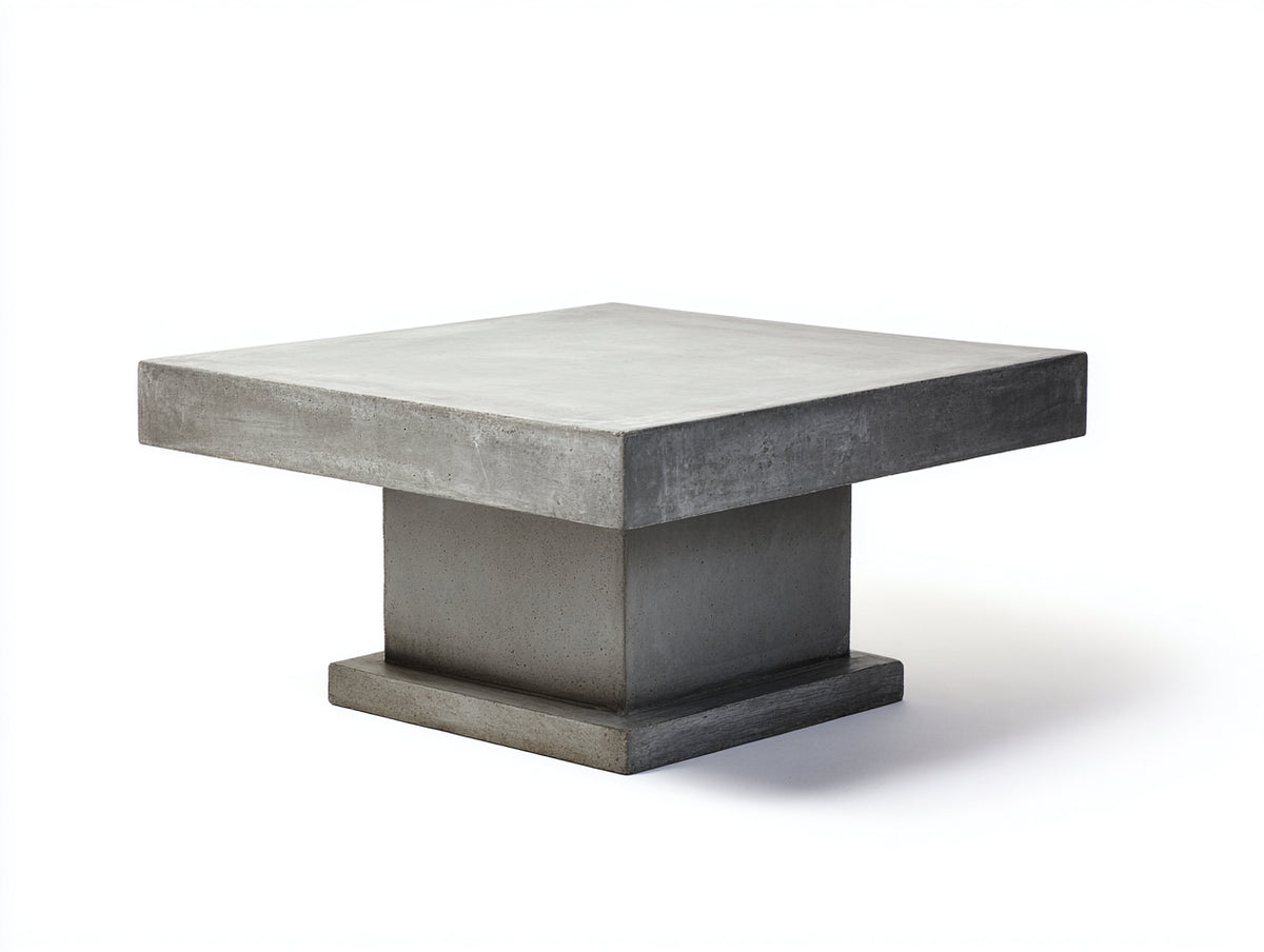 Couchtisch aus Beton 90×90×43 cm – Betongrau – Quadratplatte mit Stufensockel für Wohnzimmer