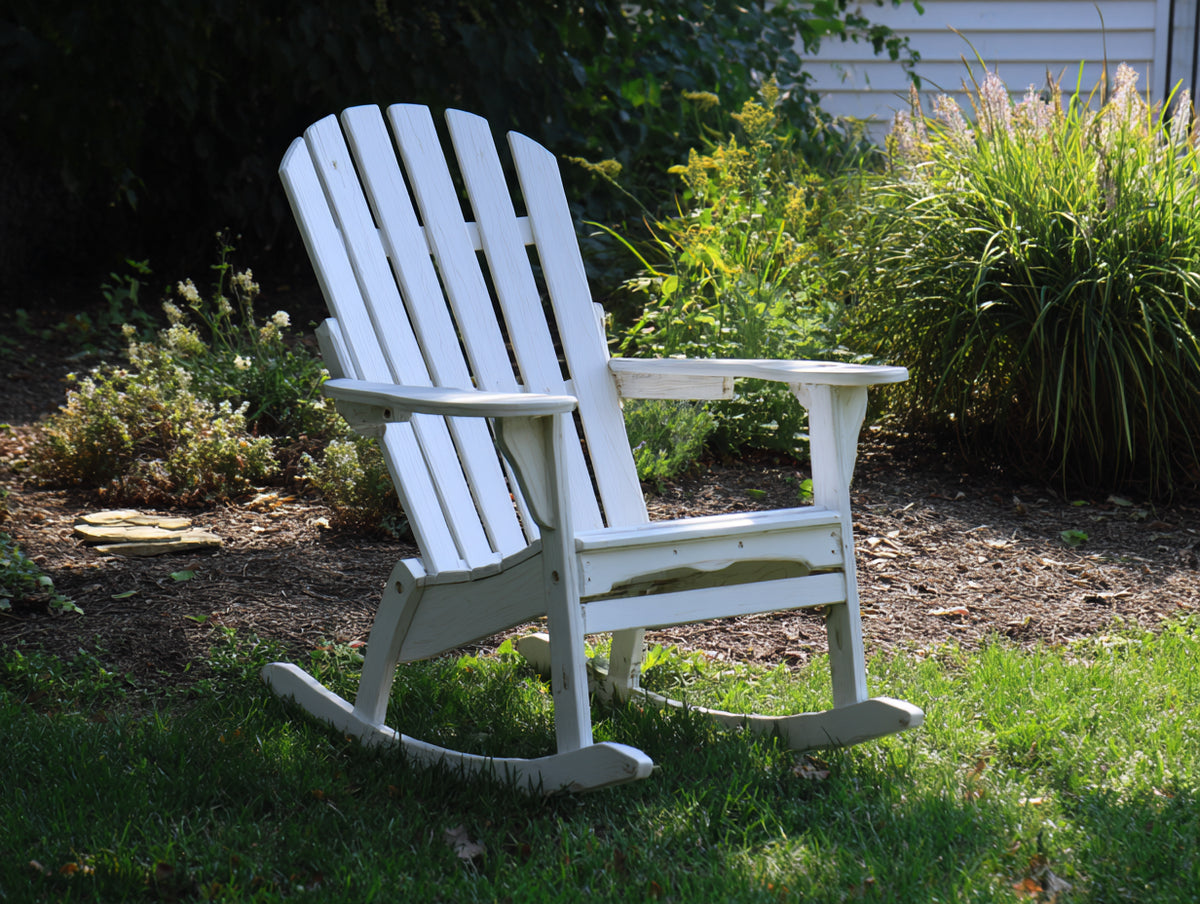 Lounge-Sessel aus Kunststoff 80×98×100 cm – Elfenbeinweiß – Adirondack-Schaukelform mit langen Kufen für Terrasse